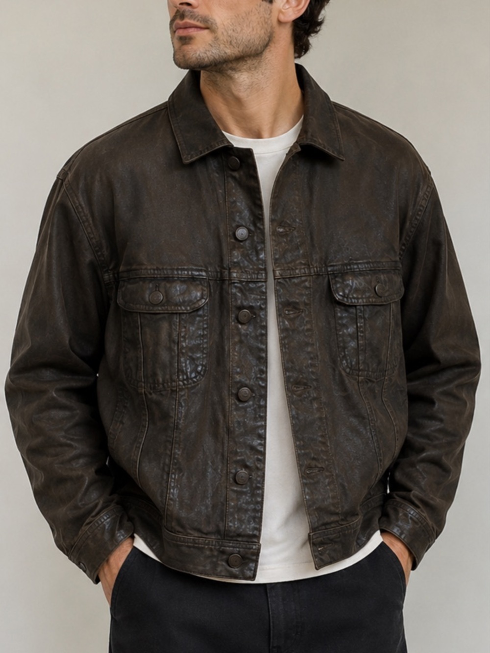 Ralph Lauren Black Label Mason Trucker Dark Brown Waxed Jacket Size XXL